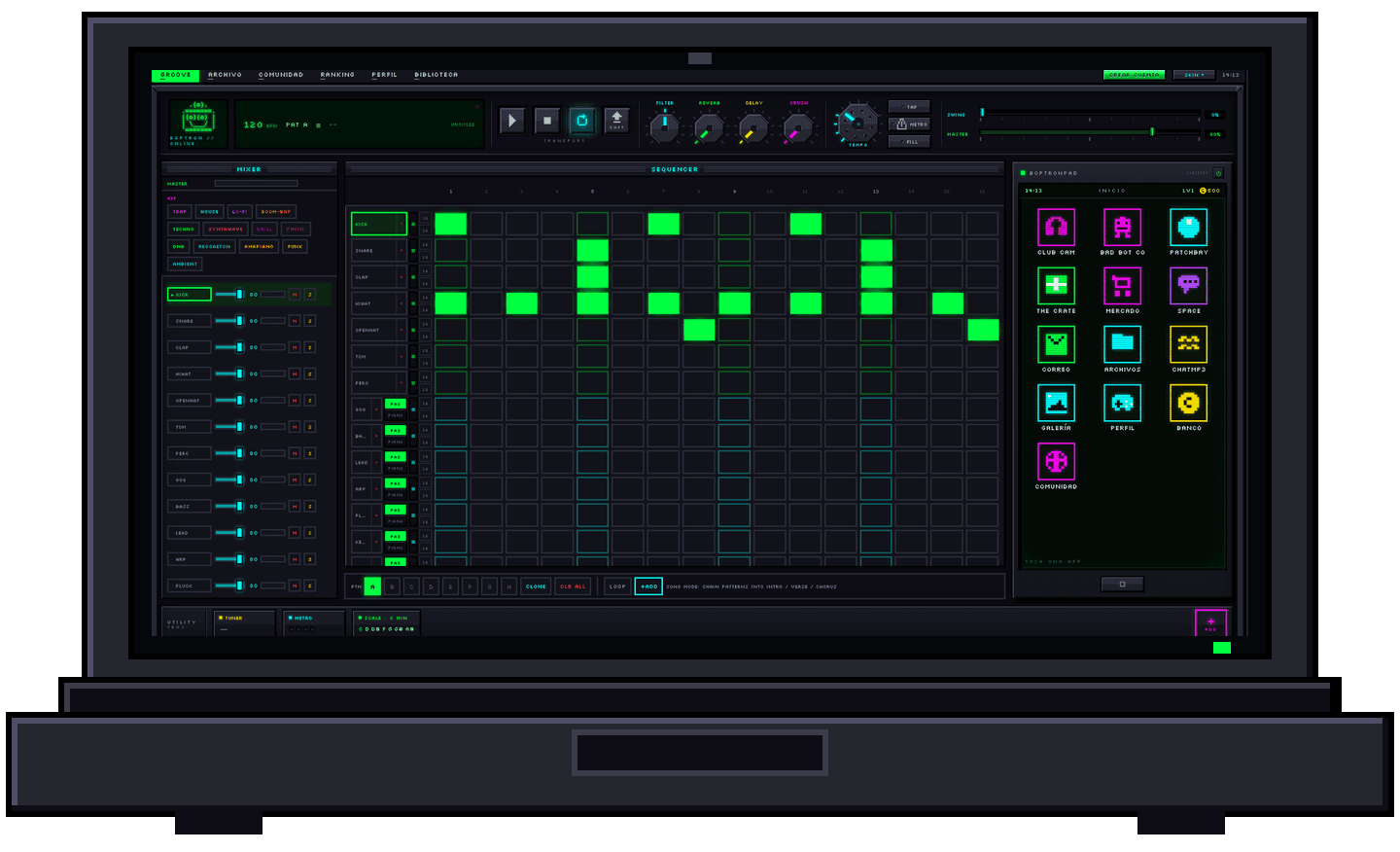 Boptron Studio on a laptop and Boptron Pocket on a phone